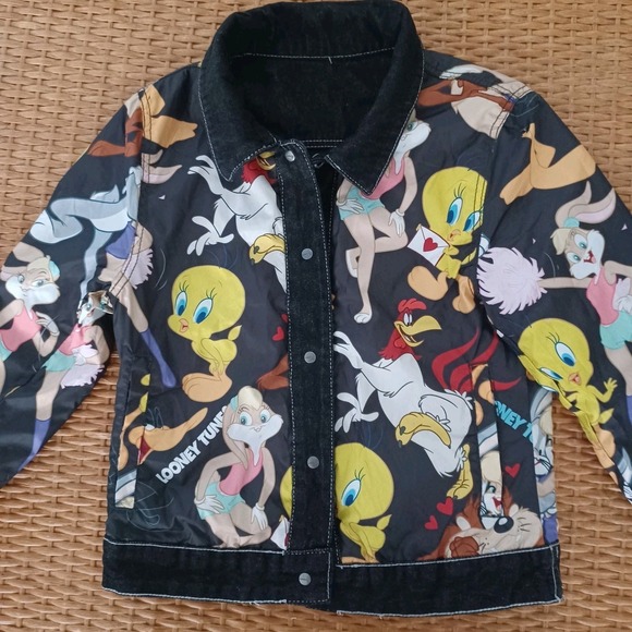 Members Only Looney Tunes Reversible Black Denim Jacket Womens Med MWL170101-BLK - Picture 2 of 16